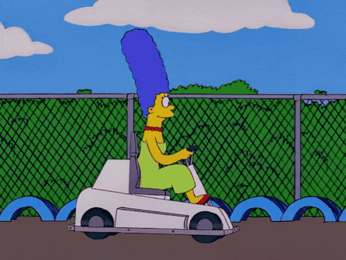 A Cartoon Of Marge Simpson Driving A Small White Car GIF