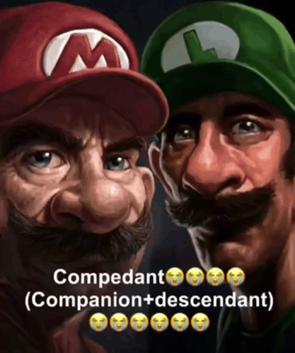 A Cartoon Of Mario And Luigi With The Caption " Compedant " GIF