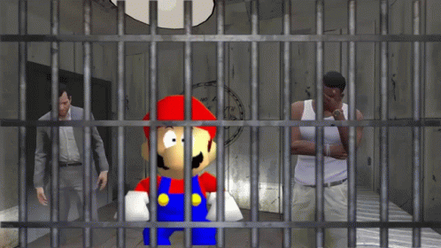 A Cartoon Of Mario Behind Bars In A Jail GIF
