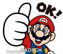 A Cartoon Of Mario Giving A Thumbs Up And Saying Ok . GIF
