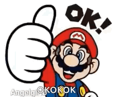 A Cartoon Of Mario Giving A Thumbs Up And Saying Ok . GIF
