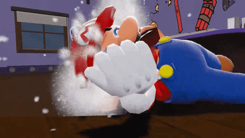 A Cartoon Of Mario Laying On The Floor With A Purple Background GIF