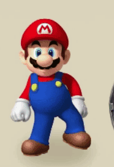 A Cartoon Of Mario Wearing Overalls And A Hat With The Letter M On It GIF