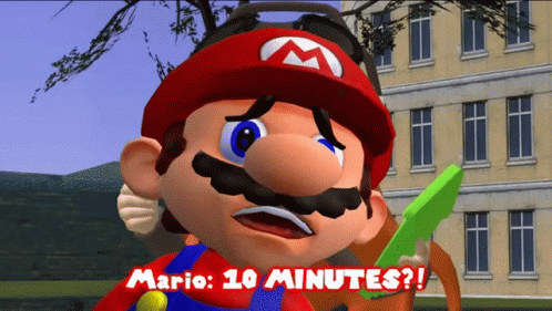 A Cartoon Of Mario With The Words Mario 10 Minutes GIF