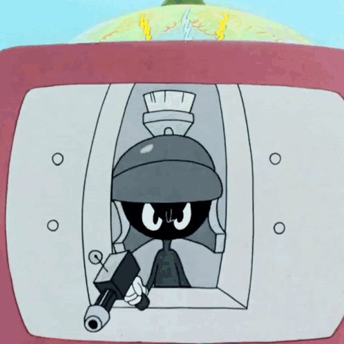 A Cartoon Of Marvin The Martian Shooting A Rocket GIF
