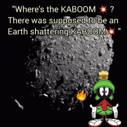 A Cartoon Of Marvin The Martian Standing In Front Of A Large Rock With The Caption " Where 'S The Kaboom " GIF