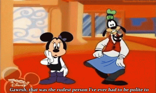 A Cartoon Of Mickey Mouse And Goofy Saying Gawrsh GIF