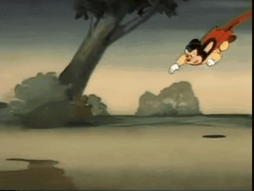 A Cartoon Of Mickey Mouse Is Flying Through The Air GIF