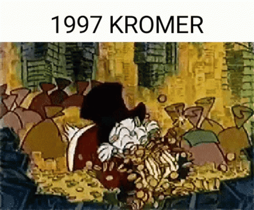 A Cartoon Of Mickey Mouse Surrounded By Bags Of Money With The Year 1997 Written On The Bottom . GIF