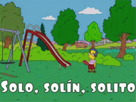 a cartoon of milhouse playing in a park with the words solo solin solito