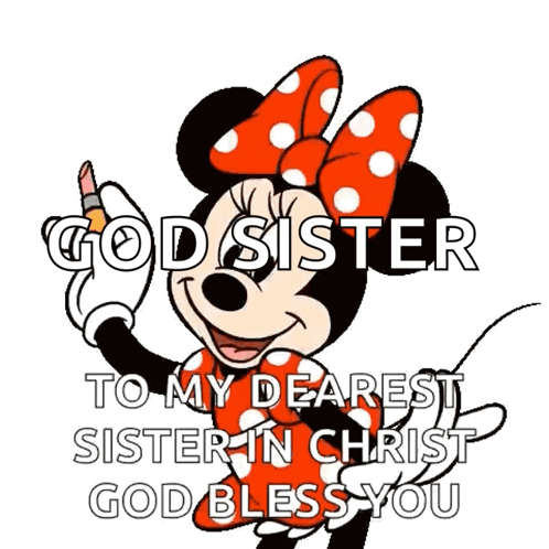 A Cartoon Of Minnie Mouse Saying Thank You To Her Dearest Sister In Christ GIF