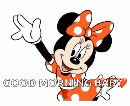 A Cartoon Of Minnie Mouse Waving With The Words Good Morning Baby Below Her GIF