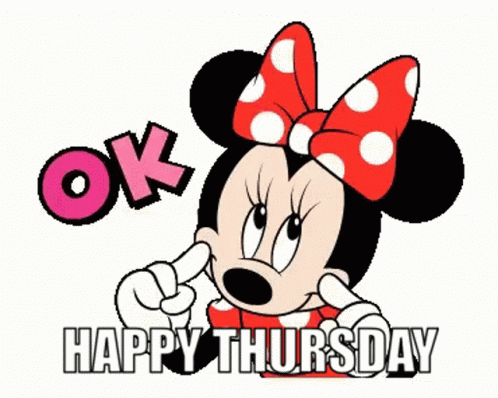 A Cartoon Of Minnie Mouse With A Red Bow On Her Head And The Words Happy Thursday GIF