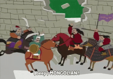A Cartoon Of Mongolian Soldiers On Horses GIF