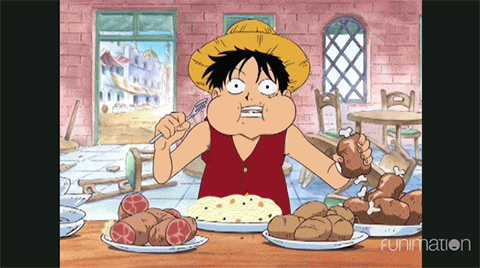 A Cartoon Of Monkey D Luffy Is Eating A Plate Of Food From Funimation GIF