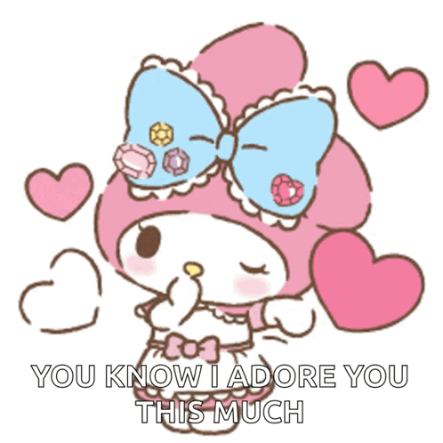 A Cartoon Of My Melody With Hearts Around Her And The Words " You Know I Adore You This Much " Below Her GIF