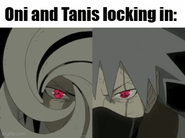 A Cartoon Of Oni And Tanis Looking In Each Other GIF
