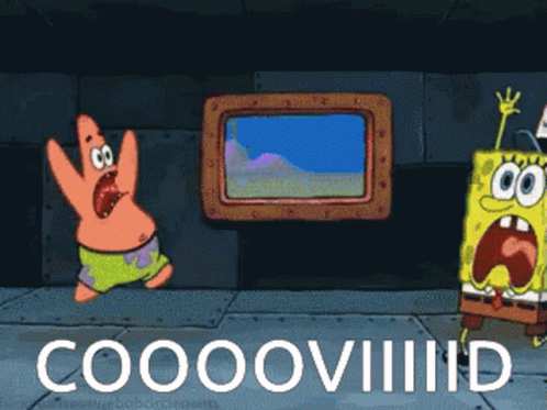 A Cartoon Of Patrick And Spongebob Saying Cooooviii GIF