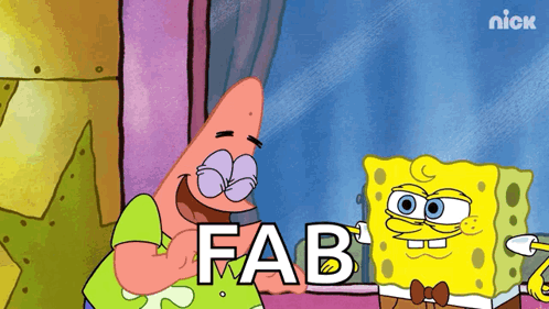 A Cartoon Of Patrick And Spongebob That Says Fab On The Bottom GIF