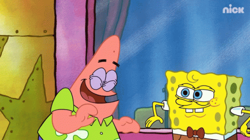 A Cartoon Of Patrick And Spongebob With The Nick Logo On The Bottom Right GIF