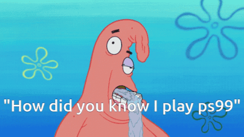 A Cartoon Of Patrick From Spongebob Squarepants Crying With The Words " How Did You Know I Play Ps99 " GIF