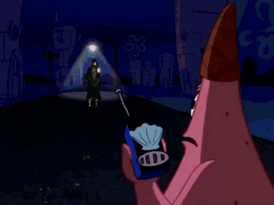 A Cartoon Of Patrick Holding An Ice Cream Cone With The Words He 'S Just Standing There GIF
