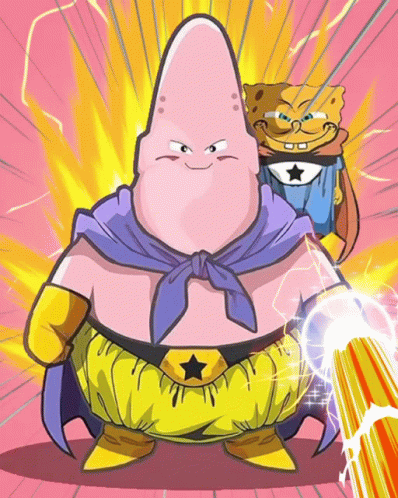 A Cartoon Of Patrick Star And Spongebob In A Superhero Costume GIF