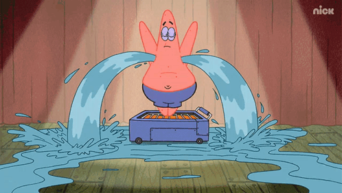 A Cartoon Of Patrick Star Crying With Water Pouring Out Of His Eyes GIF