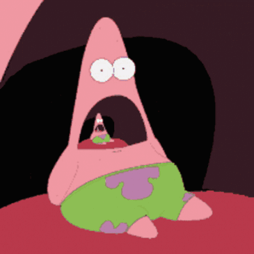 A Cartoon Of Patrick Star With His Mouth Open And A Surprised Look On His Face GIF