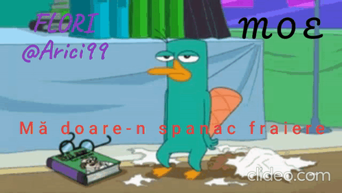 A Cartoon Of Perry The Platypus Standing Next To A Book With Glasses On It GIF