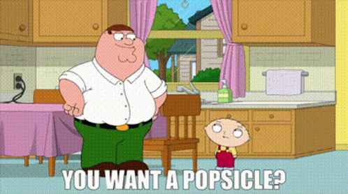 A Cartoon Of Peter Griffin And Stewie Asking If They Want A Popsicle In A Kitchen GIF