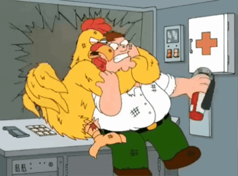 A Cartoon Of Peter Griffin Holding A Chicken In His Arms GIF