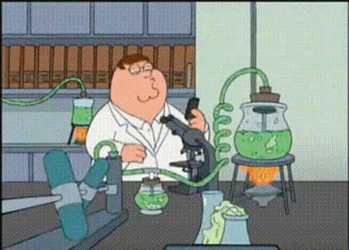 A Cartoon Of Peter Griffin In A Lab Coat Looking Through A Microscope GIF