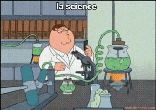 A Cartoon Of Peter Griffin In A Lab Looking Through A Microscope With The Caption La Science GIF
