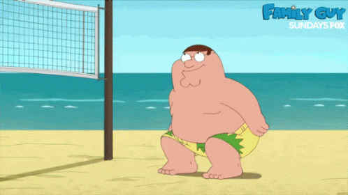 A Cartoon Of Peter Griffin On A Beach With The Words Family Guy Sundays On The Bottom GIF