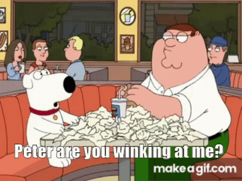 A Cartoon Of Peter Griffin Sitting At A Table With A Pile Of Papers . GIF