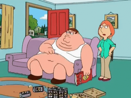 A Cartoon Of Peter Griffin Sitting On A Couch Next To Lois Griffin GIF