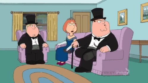 A Cartoon Of Peter Griffin Sitting On A Couch With Two Other People GIF