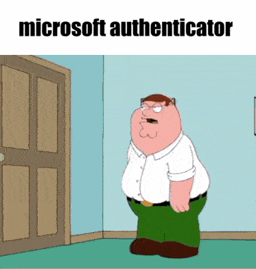 A Cartoon Of Peter Griffin Standing In Front Of A Door With The Words " Microsoft Authenticator " Above Him GIF