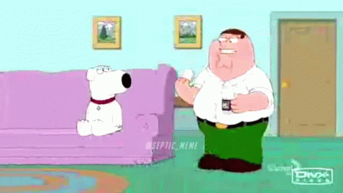 A Cartoon Of Peter Griffin Standing Next To A Dog . GIF