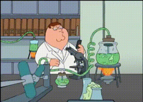 A Cartoon Of Peter Griffin Using A Microscope In A Laboratory GIF