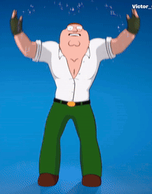 A Cartoon Of Peter Griffin With His Arms Outstretched Against A Blue Sky GIF