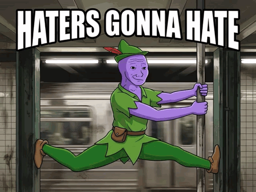 A Cartoon Of Peter Pan With The Words Haters Gonna Hate GIF