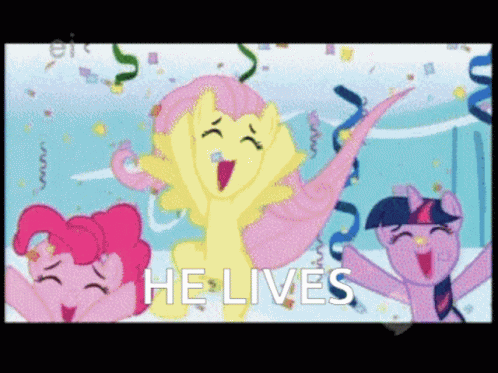A Cartoon Of Pinkie Pie Twilight Sparkle And Fluttershy With The Words He Lives Below Them GIF