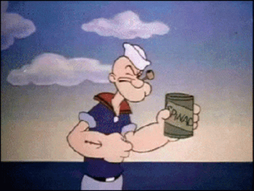 A Cartoon Of Popeye Holding A Can Of Manna GIF
