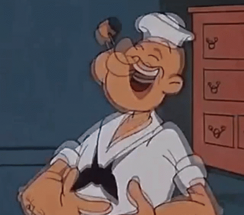 A Cartoon Of Popeye The Sailor Is Laughing With His Mouth Open GIF