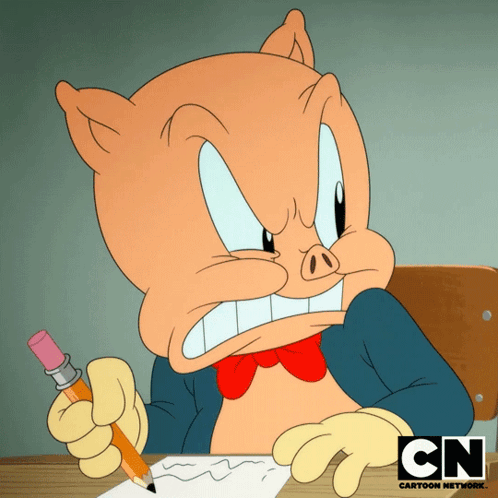 A Cartoon Of Porky Pig Holding A Pencil With Cn Cartoon Network On The Bottom GIF