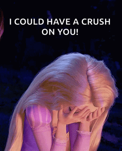 A Cartoon Of Rapunzel Covering Her Face With Her Hands With A Caption That Says I Could Have A Crush On You GIF