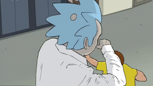 A Cartoon Of Rick And Morty Fighting With A Hand On Their Face GIF