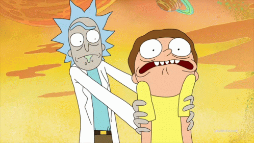 a cartoon of rick and morty is being displayed on a screen